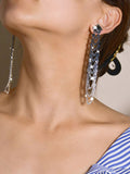 Gray Gradient Rhinestones Tassel Long Chain Earrings