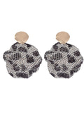 Gray Leopard Print Rhinestones Round Earrings