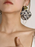 Gray Leopard Print Rhinestones Round Earrings