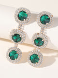 Royal Blue Rhinestones Long Round Earrings