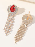 Green Teardrop Rhinestones Tassel Long Earrings