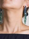 Green Gradient Rhinestones Tassel Long Chain Earrings