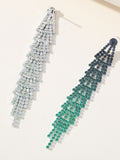 Green Gradient Rhinestones Tassel Long Chain Earrings