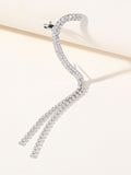 Rhinestones Silver Tassel Long Chain Earrings