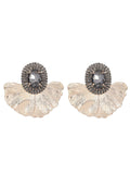 Royal Blue Rhinestones Leaf Floral Oval Earrings