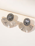 Royal Blue Rhinestones Leaf Floral Oval Earrings