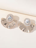 Royal Blue Rhinestones Leaf Floral Oval Earrings
