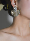 Royal Blue Rhinestones Leaf Floral Oval Earrings