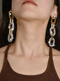 Golden Curb Chain Paperclip Long Hoop Earrings