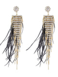 Black Ostrich Feather Rhinestone Tassel Feather Long Earrings