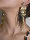 Black Ostrich Feather Rhinestone Tassel Feather Long Earrings