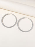 Silver Rhinestones Simple Big Hoop Earrings