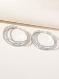 Silver Rhinestones Simple Triple Layer Hoop Earrings
