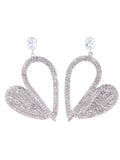 Silver Irregular Rhinestones Heart Hoop Earrings
