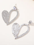 Silver Irregular Rhinestones Heart Hoop Earrings