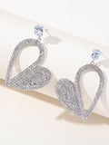 Silver Irregular Rhinestones Heart Hoop Earrings