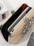 Beige Rhinestones Square Party Handbag