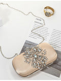 Beige Rhinestones Square Party Handbag