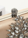 Beige Rhinestones Square Party Handbag