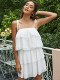 A Line White Ruffles Short Vacation Two Pieces Sundress