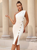White One Shoulder Midi Dress With Slit