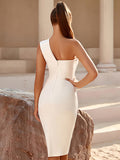 White One Shoulder Midi Dress With Slit