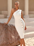 White One Shoulder Midi Dress With Slit