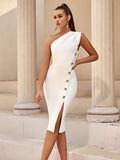 White One Shoulder Midi Dress With Slit