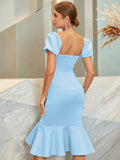 Light Blue Simple Tight Mermaid Midi Dress
