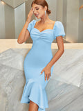 Light Blue Simple Tight Mermaid Midi Dress