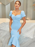 Light Blue Simple Tight Mermaid Midi Dress