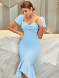 Light Blue Simple Tight Mermaid Midi Dress