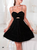 Black Tulle A Line Dotted Short Cocktail Dress