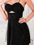 Black Tulle A Line Dotted Short Cocktail Dress