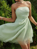 Pink Tulle A Line Off The Shoulder Midi Cocktail Dress
