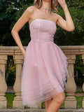 Pink Tulle A Line Off The Shoulder Midi Cocktail Dress