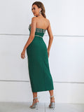 Green Strapless Tassels Tight Midi Dress