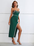 Green Strapless Tassels Tight Midi Dress