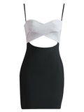 Silver And Black Cutout Sexy Tight Short Party Dress