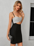 Silver And Black Cutout Sexy Tight Short Party Dress