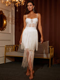 White Bodycon Tassels Long Party Dress
