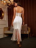 White Bodycon Tassels Long Party Dress