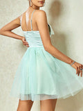 Green V Neck Sweet Tulle Short Cocktail Dress