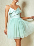 Green V Neck Sweet Tulle Short Cocktail Dress