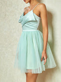 Green V Neck Sweet Tulle Short Cocktail Dress