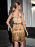 Beige Glitter Tassels Short Cocktail Party Dress