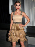 Beige Glitter Tassels Short Cocktail Party Dress