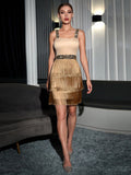 Beige Glitter Tassels Short Cocktail Party Dress