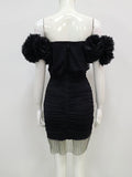 Black Off The Shoulder Short Cocktail Dress With Puffy Sleeves