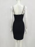 Black V Neck Pearl Backless Short Cocktail Party Dress